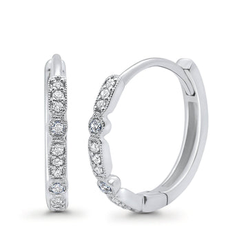Art Deco Half Eternity Hoop Earrings Simulated CZ Round 925 Sterling Silver (20mm)